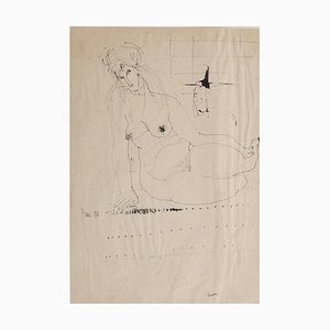 Sergio Barletta, Nu, 1958, Dessin Original dans un Stylo