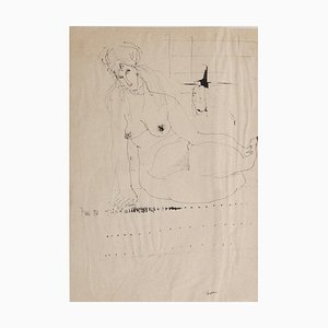 Sergio Barletta, Nude, 1958, Dibujo original en pluma