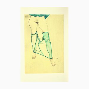 Lithographie d'après Egon Schiele, debout, Nu de la Taille Basse, Lithographie