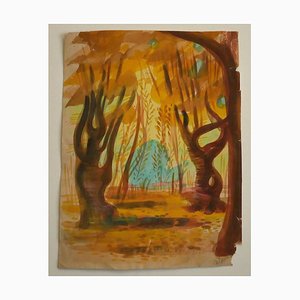 Jean Delpech, in the Wood, Mid-20th Century, Original Watercolor