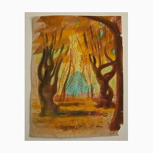 Jean Delpech, in the Wood, Mid-20thth Century, Aquarelle Originale