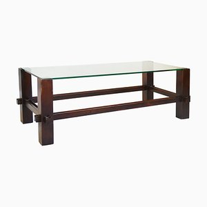 Wooden Frame & Glass Top Model 2461 Coffee Table from Fontana Arte, 1960s