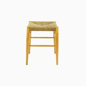 Mid-Century Stool in Oak Wood and Rope, Czechoslovakia, 1960s