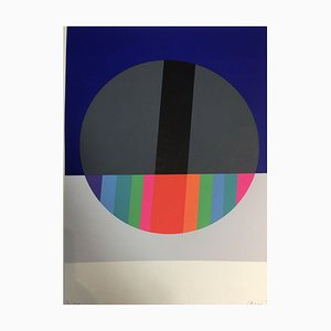 Litografia di Eugenio Carmi, cerchio blu e grigio