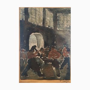 Kunze Richard, Men Forge Free on Anvil Industry Torso, 1892, acquerello