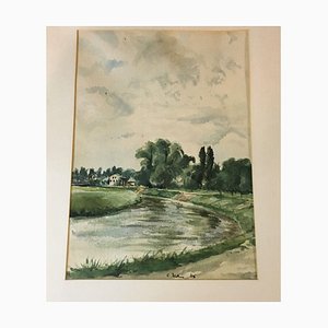 C. Welm Helmet, Watercolor, Bend in the River, 1946