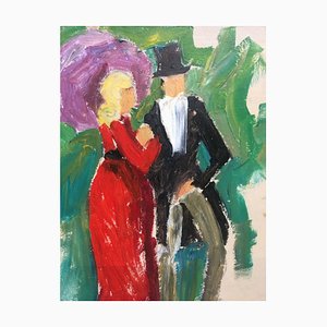 Boris Pavlov, 1928-2005, coppia elegante, olio su cartone