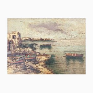 Alberto Corsini, 1933, The Beach at Naples at Dusk, óleo sobre lienzo