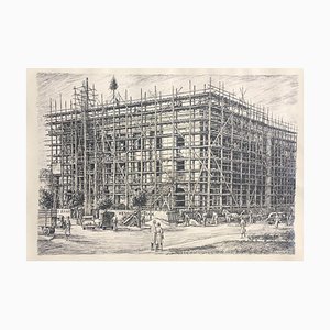 Construction of Hesse Bank, 1949, ink Drawing