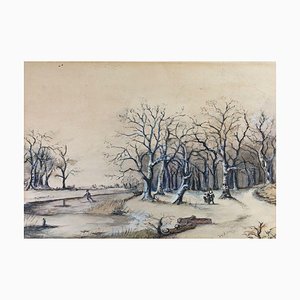 Winter Scene Shore Walkers a la Stademann Radius, Gouache