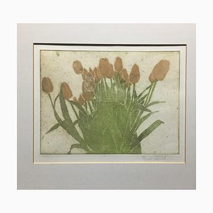 Bari N. Boris, tulipanes rojos, grabado sobre madera