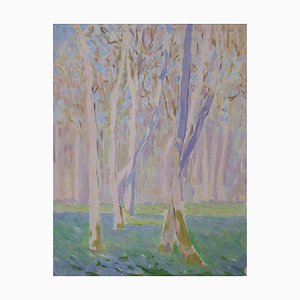 Bourgeois De Wohl, Bäume in Purpurrot Violett, 1914, Gemischte Medien