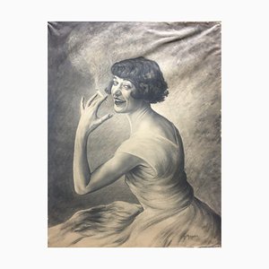 Mercier M, Smoking Lady, 1930, Charbon