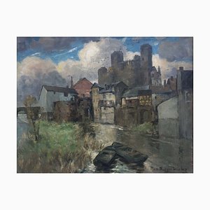 Hans Burger-Willing, 1882-1969, Runkel River With Boats, óleo sobre lienzo
