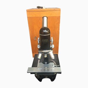 Microscope with Lockable Oak Box