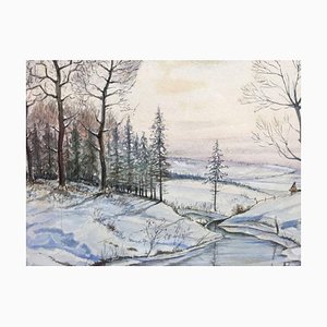 Frozen Winter River, Watercolor, 1943