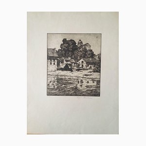 Paulsen Ingwer, Italie, Lac avec Maisons et Église, Gravure