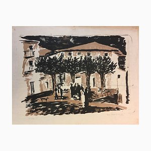 Conversation in the Courtyard, 1952, Color Lithograph