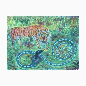Eike Meyer Daniel Muenster, Serpent Vert Tigré, Crayon à la Cire