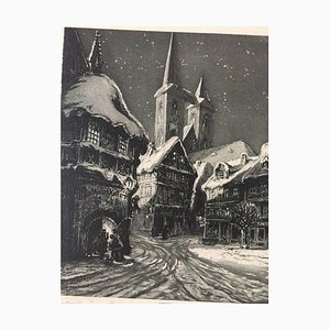 Edward Binde, Small Town In The Snow, Etching