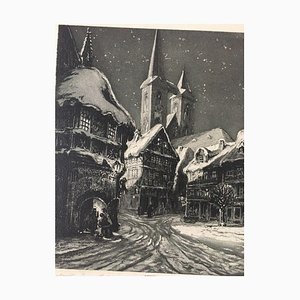 Edward Binde, Small Town In The Snow, Radierung