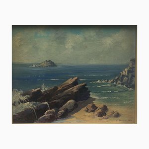 Unknown, Biarritz Beach Scene, 1947, Oil on Panel