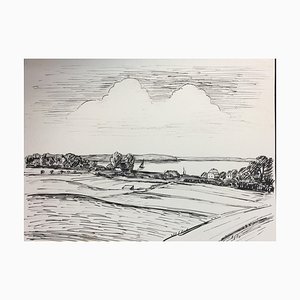Hellmuth Mueller-Leutert, Village Landscape, Ink on paper