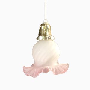 Vintage Glass Pendant Lamp with Golden Colored Socket, 1950s