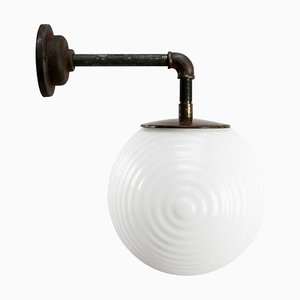 Vintage Industrial Cast Iron and White Opaline Sconce