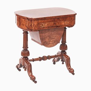 Antique Early Victorian 19th Century Inlaid Burr Walnut Writing or Sewing Table