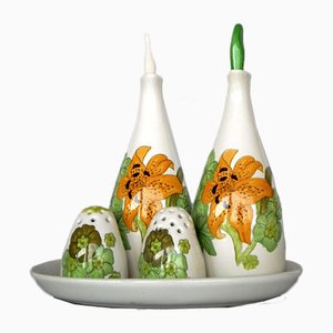 Italian Pottery Oil and Vinegar and Salt & Pepper Containers from Ernestine, 1950s, Set of 5