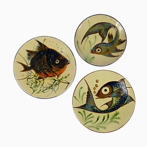 Mid-Century Ceramic Wall Plates with Fish Decor by Puigdemont, Set of 3