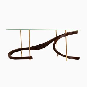 Bentwood Small Coffee Table with Brass Elements and Safety Glass by Raka Studio