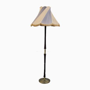 Italian Mahogany and Brass Pedestal Floor Lamp, 1950s