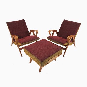 Poltrone con poggiapiedi di Francis Jirák per Tatra Furniture, anni '60, set di 3