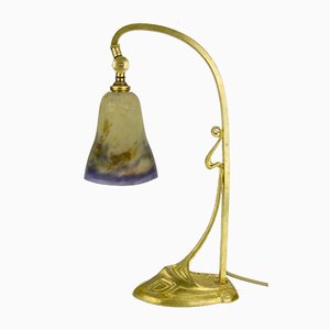 Art Nouveau Gilt Bronze Table Lamp with Glass Shade from Muller Frères, 1920s