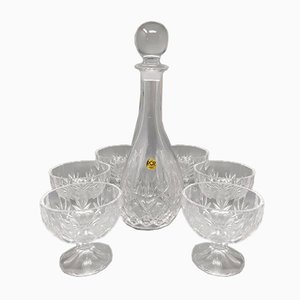 Jarra italiana vintage Mid-Century de cristal con 6 vasos de cristal, años 60. Juego de 7