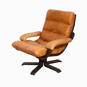 Nordic Cognac Leather Swivel Lounge Chair