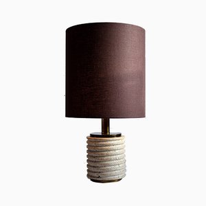 Lampada da tavolo Mid-Century moderna in travertino marrone e beige, Italia