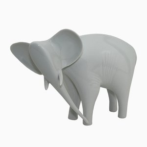 Czech White Porcelain Elephant from Royal Dux, 1960s