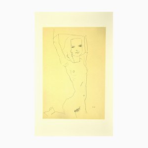 after Egon Schiele, Nude Girl with Raised Arms, 2000s, Lithograph