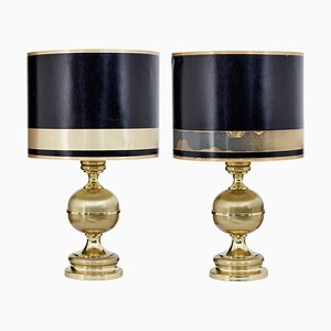 Large Scandinavian Modern Brass Table Lamps, Set of 2