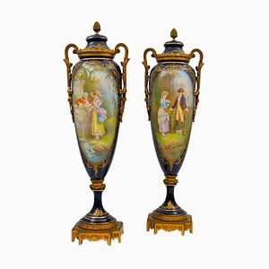 Vases Antiques Recouverts en Porcelaine de Sèvres, Set de 2