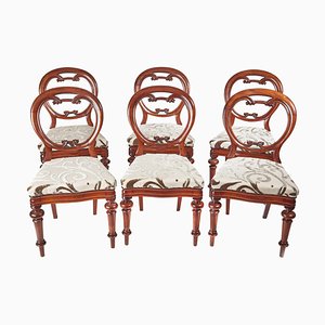 Antique Victorian Mahogany Balloon Back Chairs, Set of 6