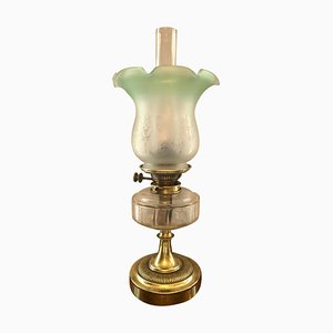 Lámpara de aceite victoriana de latón, siglo XIX