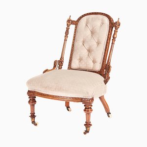 Chaise Victorienne Antique en Noyer Sculpté