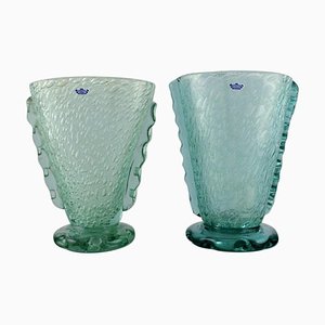 Vasen aus türkisfarbenem Kunstglas von Karin Hammar für Stockholm Glasbruk, 2er Set