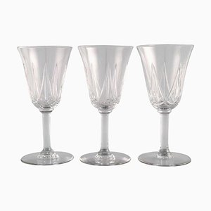 White Wine Glasses in Mouth-Blown Crystal Glass from St. Louis, Belgium, 1930s, Set of 3