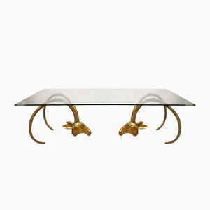Mid-Century Brass Ram Coffee Table by in the Style of Alain Chervet, 1960s