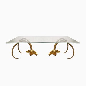 Mid-Century Brass Ram Coffee Table by in the Style of Alain Chervet, 1960s